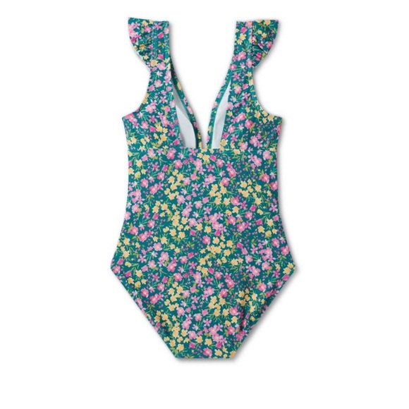 Kona Sol One Piece Swimsuit Ruffle Shoulder Green Floral Size Large NWT - Picture 3 of 7